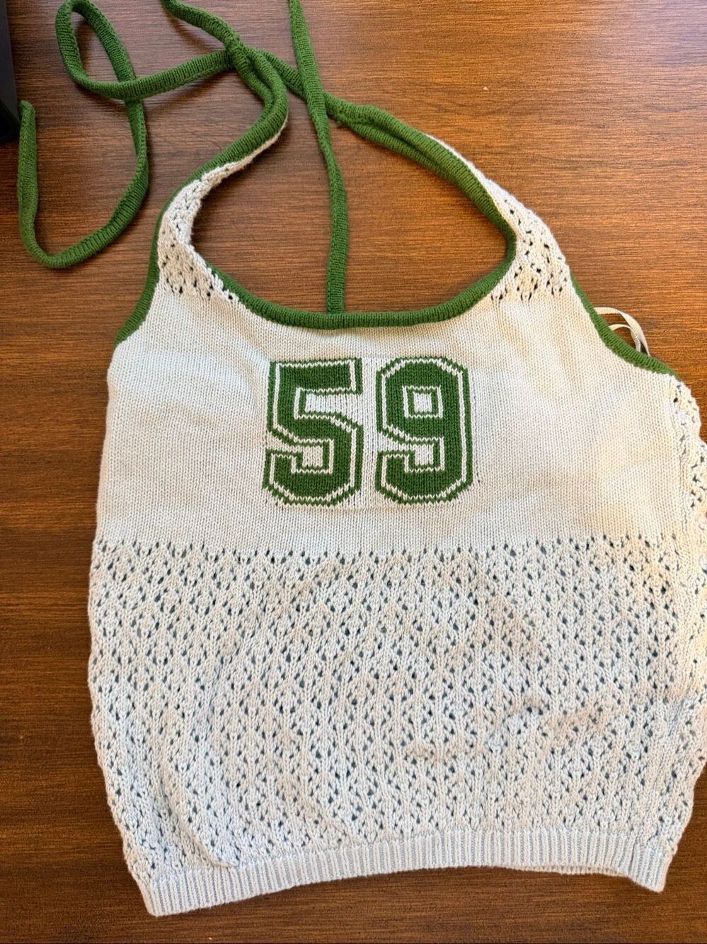 Pacsun Cream/White Green Number 59 Knit Halter Top Size Small S
